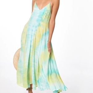 Neon Sonder Fiona Dress Yellow Green & Blue Knee Length Spaghetti Strap Dress
